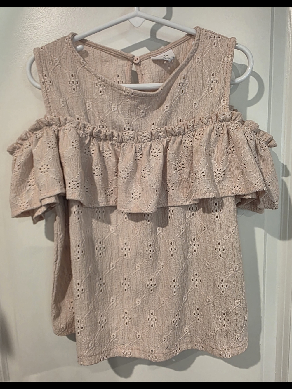Zara Blush Eyelet Cold-Shoulder Ruffle Top